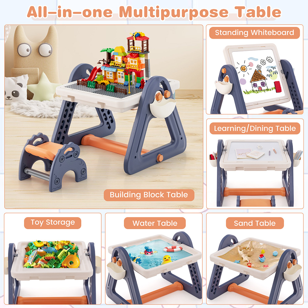 Costway 2 in 1 Kids Art Easel Table and Chair Set with Removable Desktop Image 4