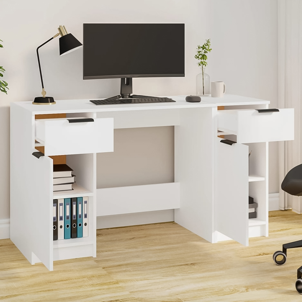 vidaXL 2 Door 2 Drawer Computer Desk White Image 1