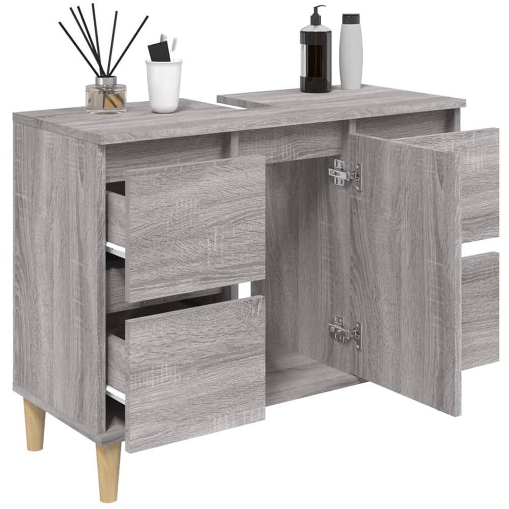 vidaXL Single Door 4 Drawer Grey Sonoma Freestanding Under Sink Bathroom Cabinet Image 3