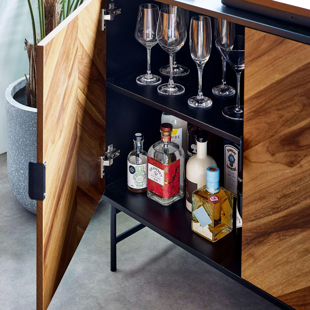 Julian Bowen Alvin 2 Door 3 Shelf Black and Chevron Natural Wood Effect Sideboard Image 8