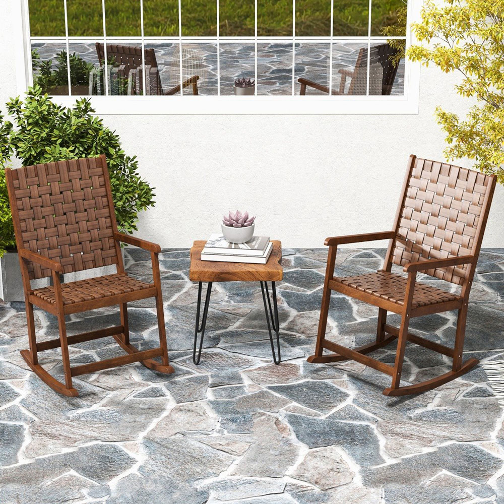 Costway Brown Wood Rocking Chair Image 4