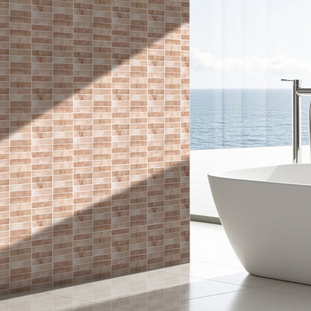 Living and Home Brown Rectangle Self Adhesive Wall Sticker 10 Pack Image 1