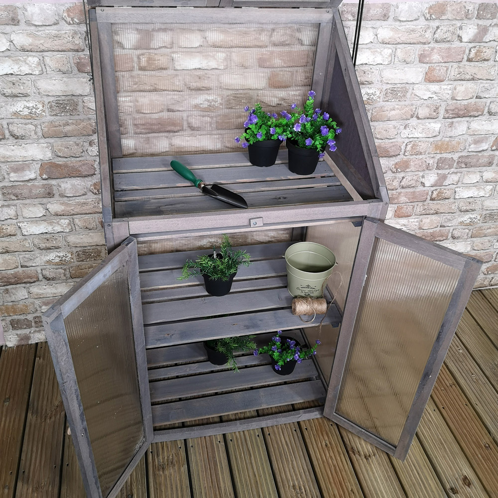 Samuel Alexander Grey Wooden Cold Frame 2.3 x 1.6ft Mini Greenhouse Image 4