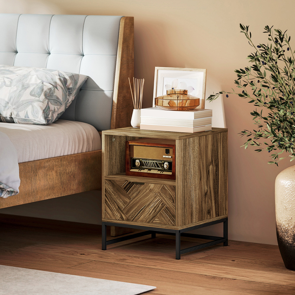 HOMCOM Single Drawer Single Shelf Brown Bedside Table Image 4