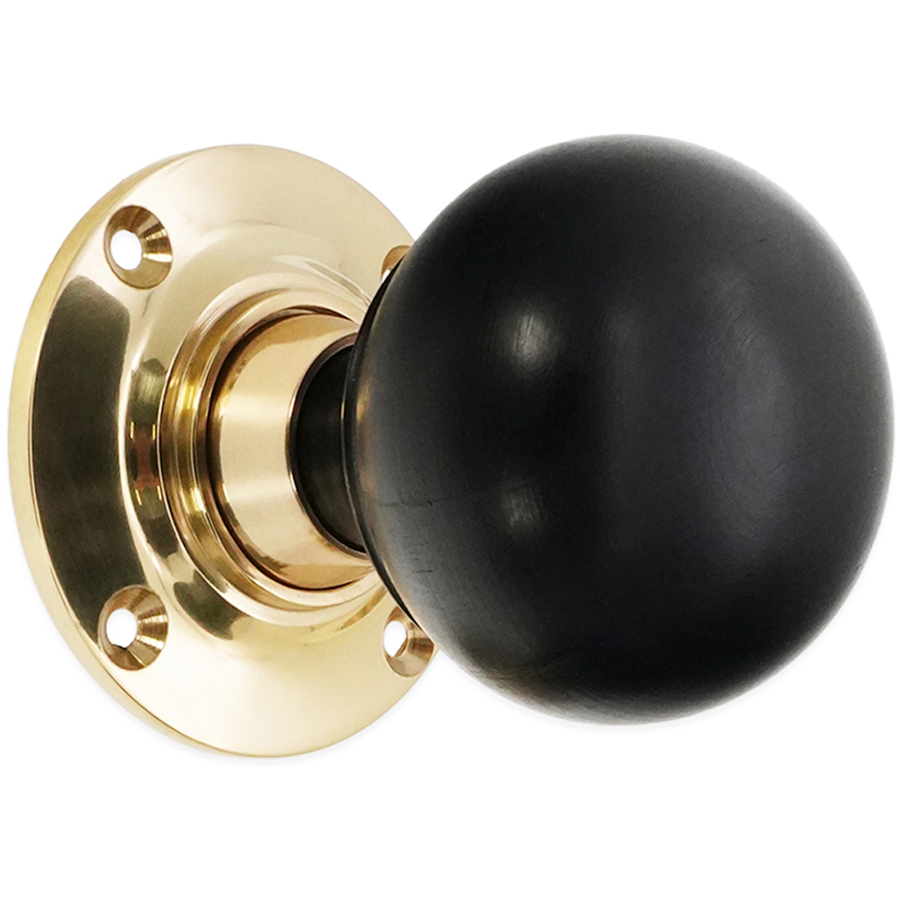 Spira Brass Polished Brass Ebony Bun Rim and Mortice Door Knob 2 Pack Image 3