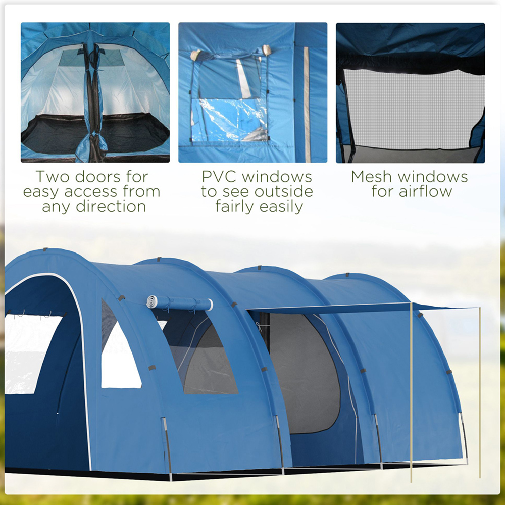 Outsunny 5-6 Person Tunnel Camping Tent Blue Image 5