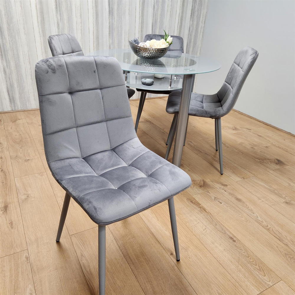 Portland Rocco 4 Seater Round Glass Velvet Dining Set Grey Image 2