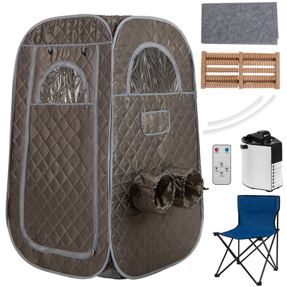 Costway Grey Portable Steam Sauna Tent with Chair and Steam Generator 3L Image 3