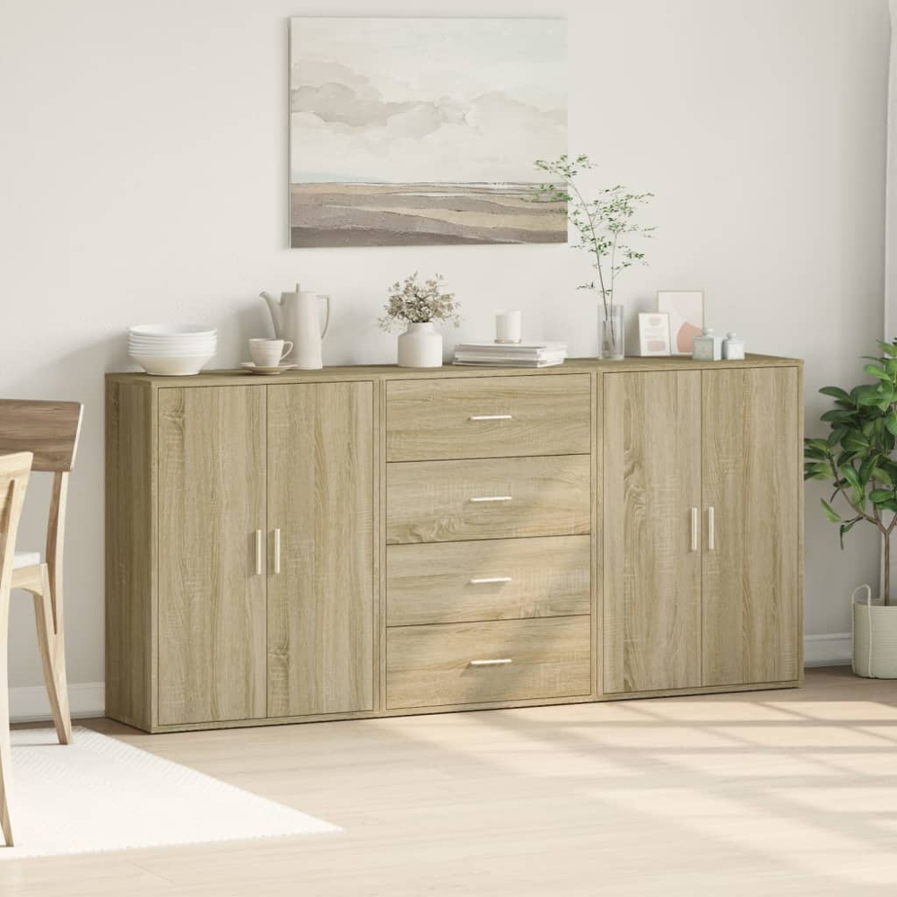 vidaXL 4 Door 4 Drawer Sonoma Oak Sideboard 3 Piece Image 2
