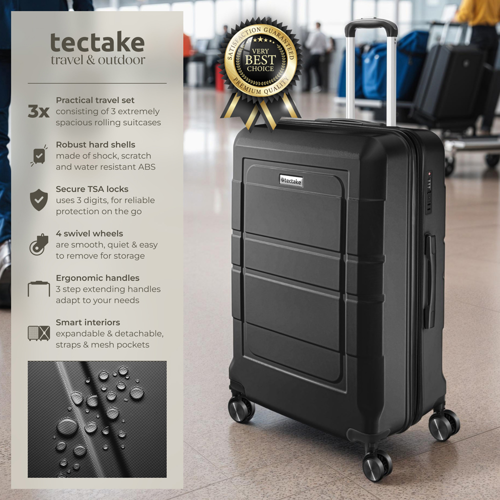 Tectake Brice Set of 3 Black Hard Shell Travel Suitcase Set Image 2