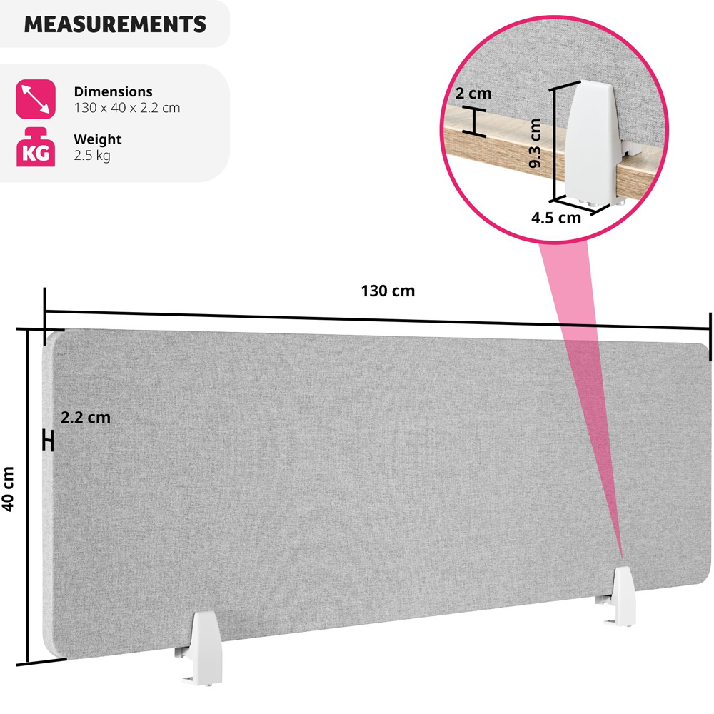tectake Noisy Grey Plastic Desk Divider 130 x 40cm Image 9