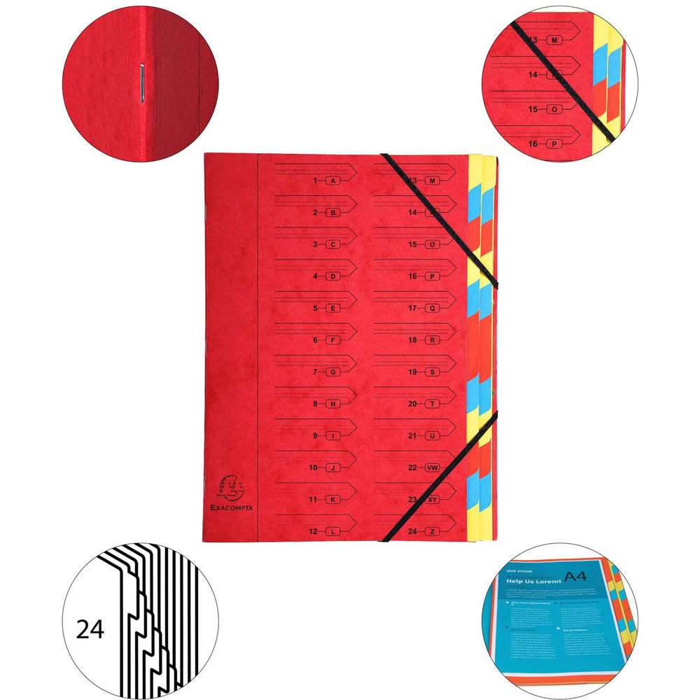 Exacompta Pressboard 12 Section Red A4 Multi Part File 8 Pack Image 4