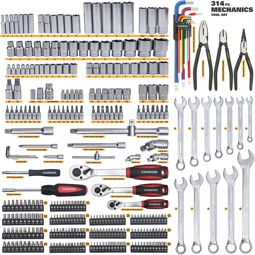 STARWORK True Mechanic 314 Piece Metric Mechanics Tool and Socket Set Image 4