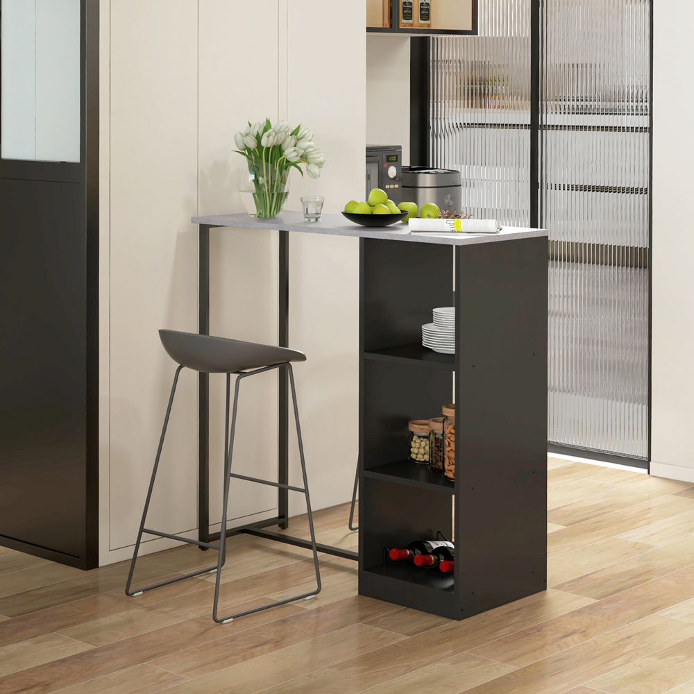 HOMCOM 3-Tier Black Breakfast Bar Table with Wine Rack Image 4