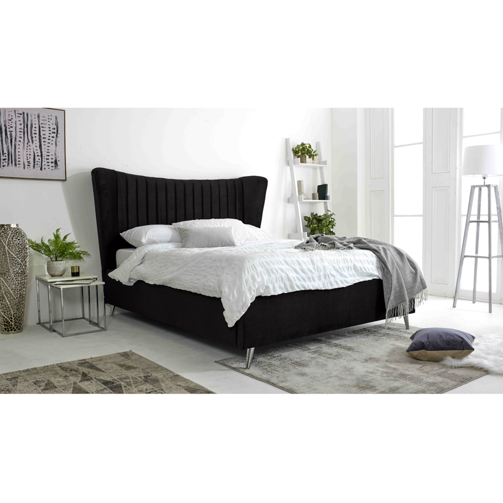 Eleganza Tatum Super King Size Black Plush Velvet Bed Frame with Headboard Image 7