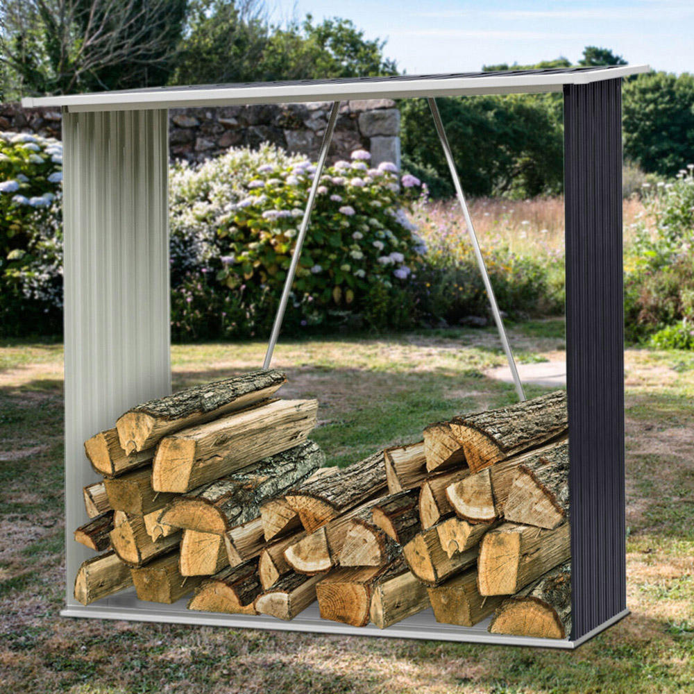 Living and Home 5.1 x 4.6ft Black Metal Garden Log Storage Shed Image 2