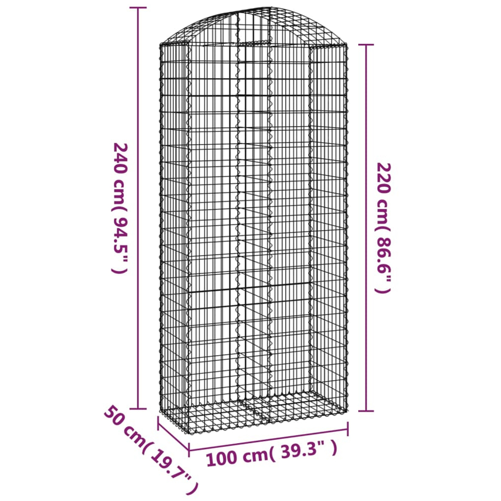 vidaXL Silver Galvanised Iron Arched Gabion Basket 100 x 50 x 220/240cm Image 4