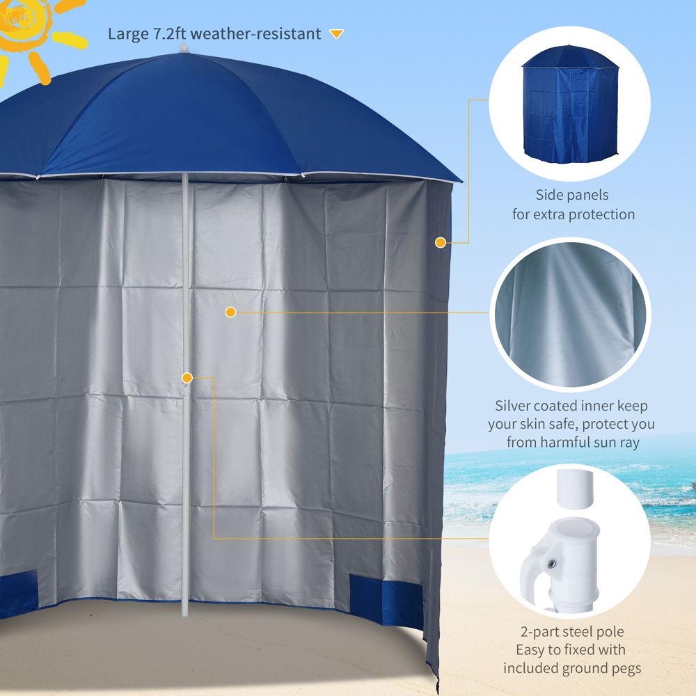 Outsunny Blue Fishing Beach Parasol with Sides and Carry Bag 2.2m Image 7