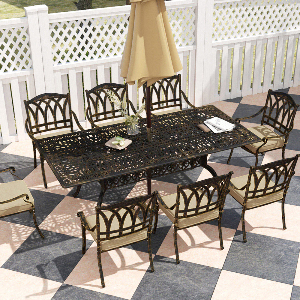 Outsunny 8 Seater Garden Dining Set with Parasol Hole Bronze Image 3