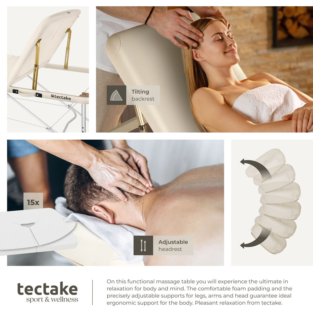 tectake Ko Tao Beige 3 Zone Aluminium Frame Foldable Massage Table with Carry Bag Image 6