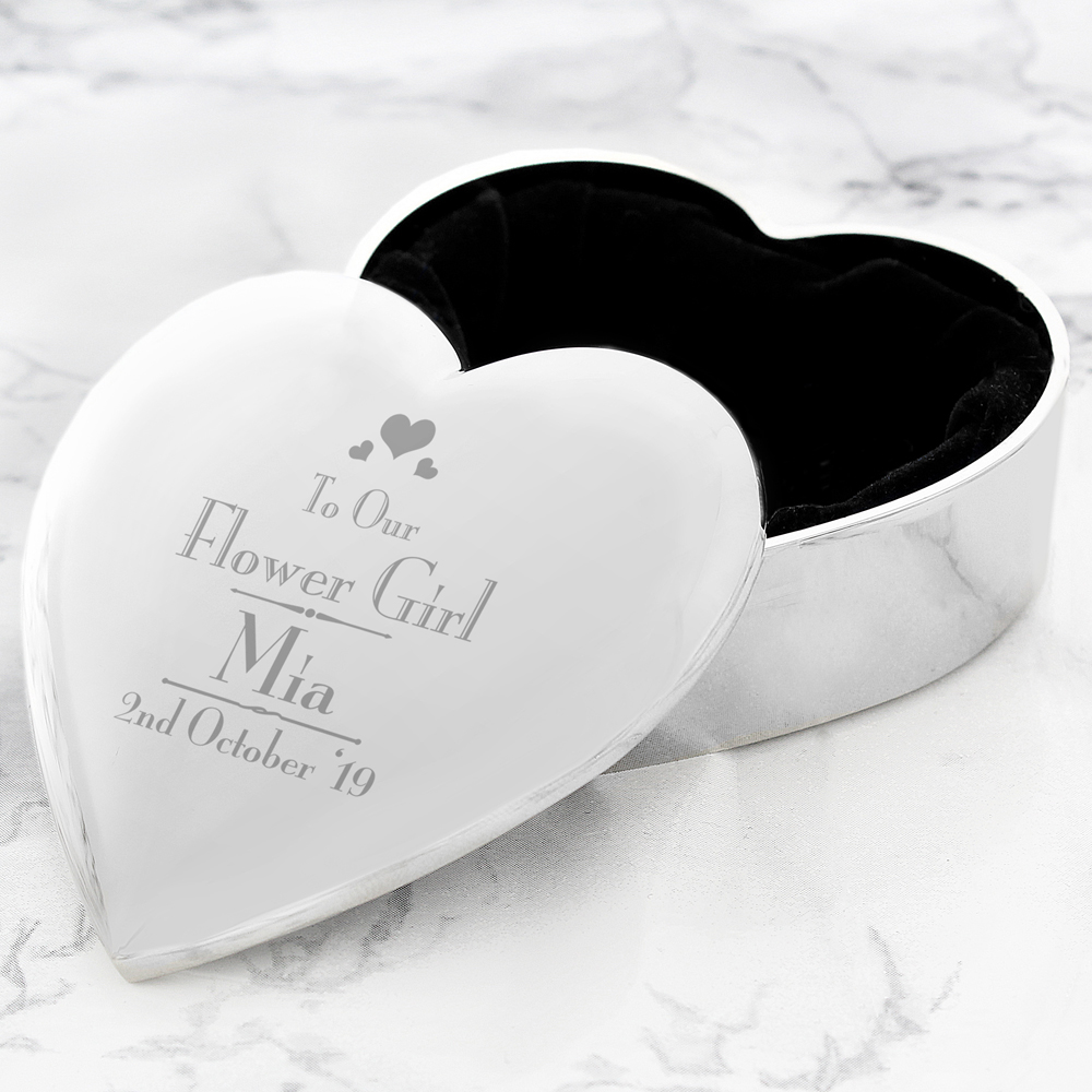 Personalised Memento Personalised Wedding Flower Girl Heart Trinket Box Image 2