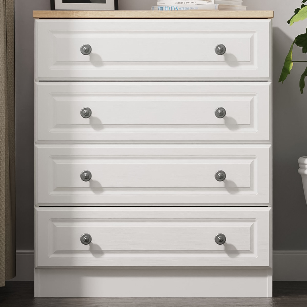 Crowndale Norfolk 4 Drawer White Ash and Bardolino Oak Chest of Drawers Ready Assembled Image 1