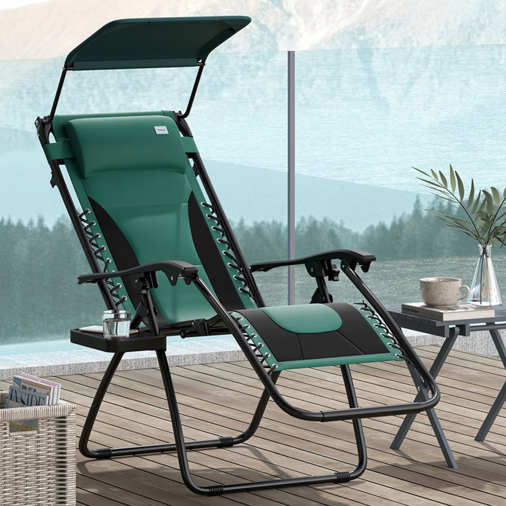 Outsunny Green Zero Gravity Folding Reclining Chair Image 1