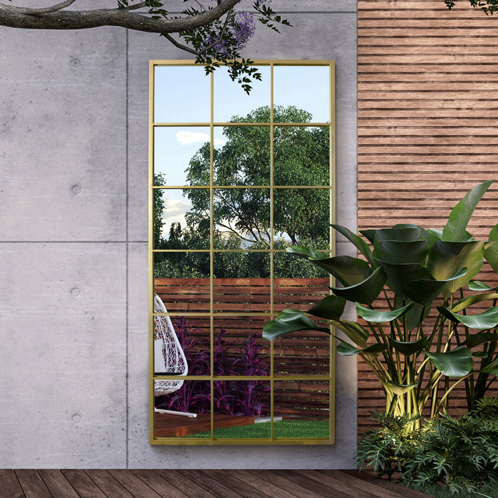 MirrorOutlet The Genestra Gold Modern Window Garden Wall Mirror 174 x 85cm Image 6