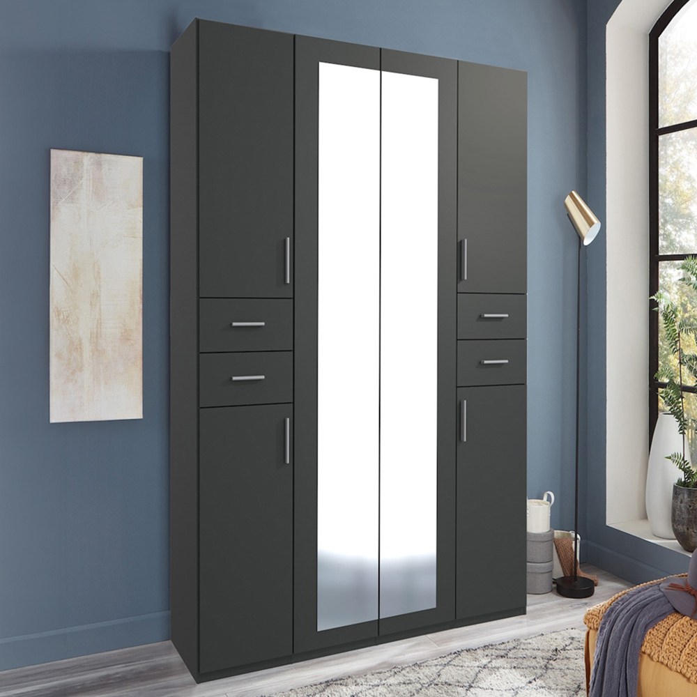 TJ'S New York 6 Door 4 Drawer Graphite Wardrobe with Mirror Image 1