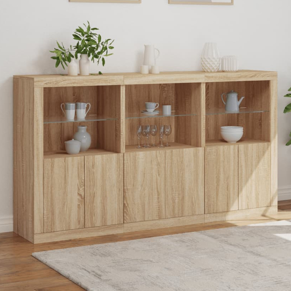 vidaXL 6 Door 6 Shelf Sonoma Oak Sideboard LED Lights Image 1