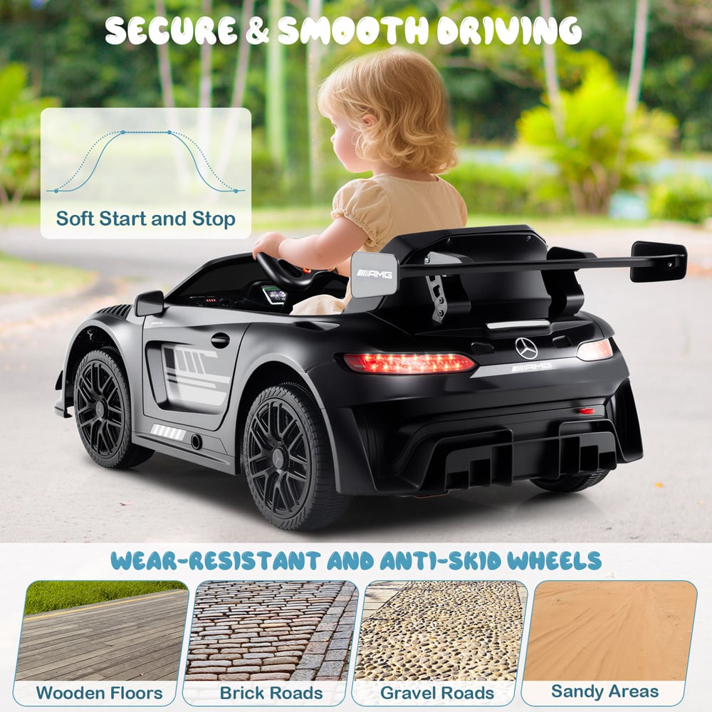 Costway Kids Black Licensed Mercedes Benz GT3 Ride On Car with Spoiler and Remote Control 12V Image 7