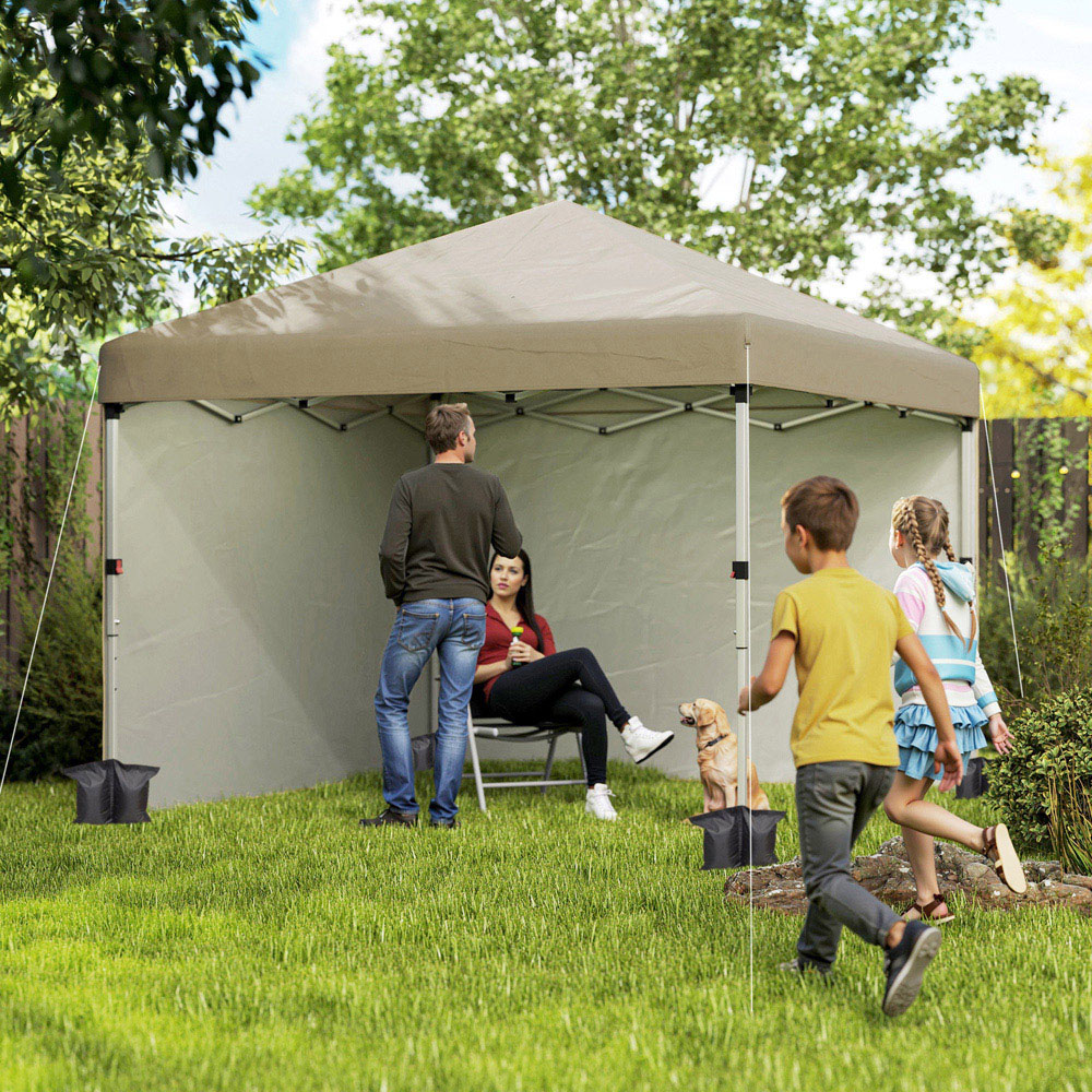 Outsunny 3 x 3m Khaki Pop Up Gazebo with 2 Sides and 4 Weight Bag Image 3
