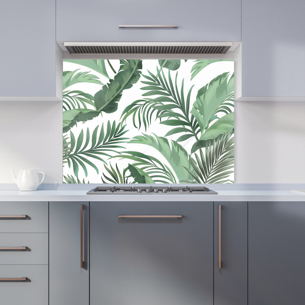 Warren Reed Designer Trendy Tropical Leaves Glass Kitchen Splashback 65 x 90cm Image 1