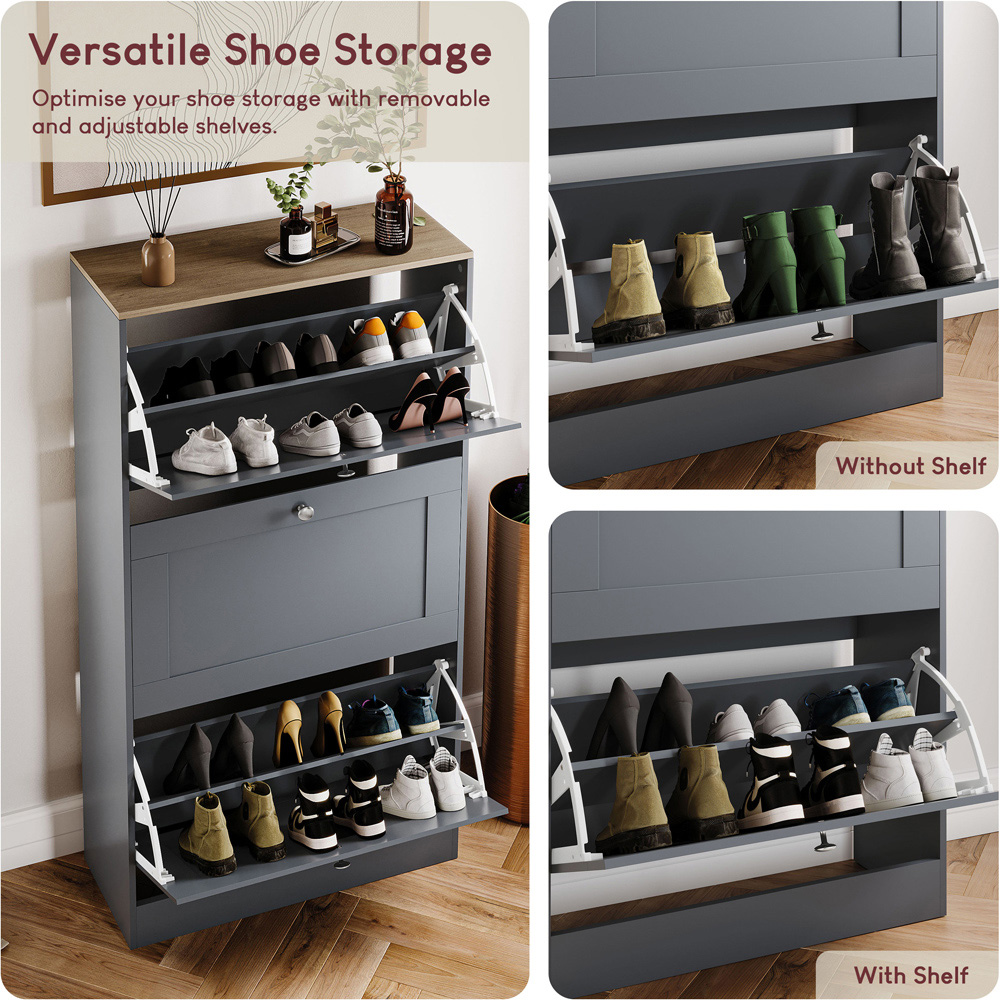 VIDA DESIGNS 3 Drawer Grey and Oak Effect Shoe Cabinet Image 6