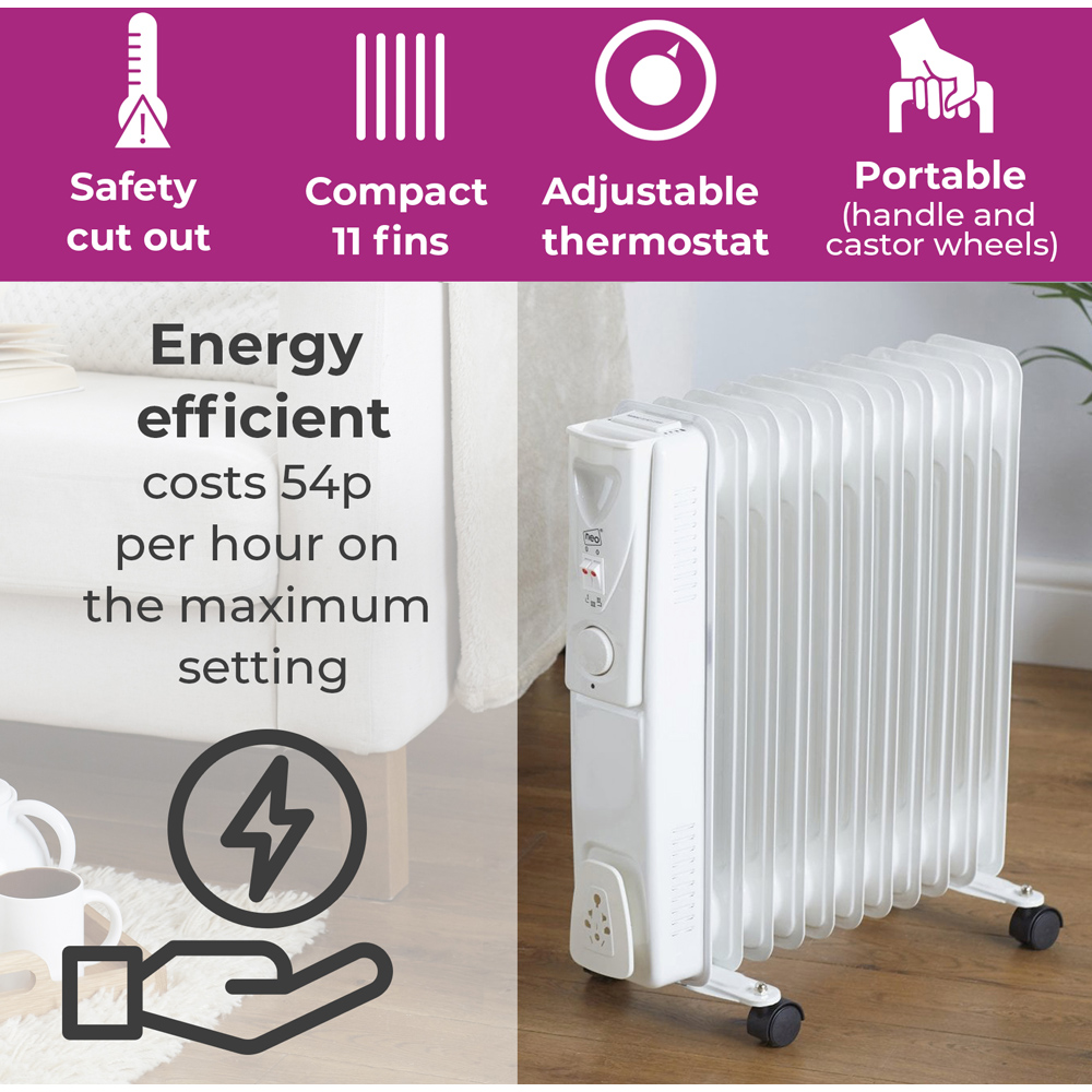 Neo 11 Fin White Oil Filled Radiator 2500W Image 3