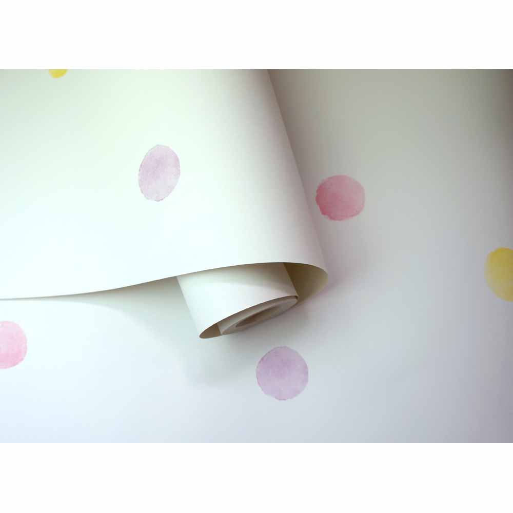 Watercolour Polka Dot Pink and Yellow Wallpaper Image 3