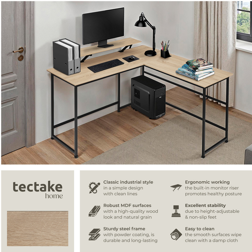 tectake Melrose Oak Sonoma Corner Desk with Movable Monitor Stand Image 6