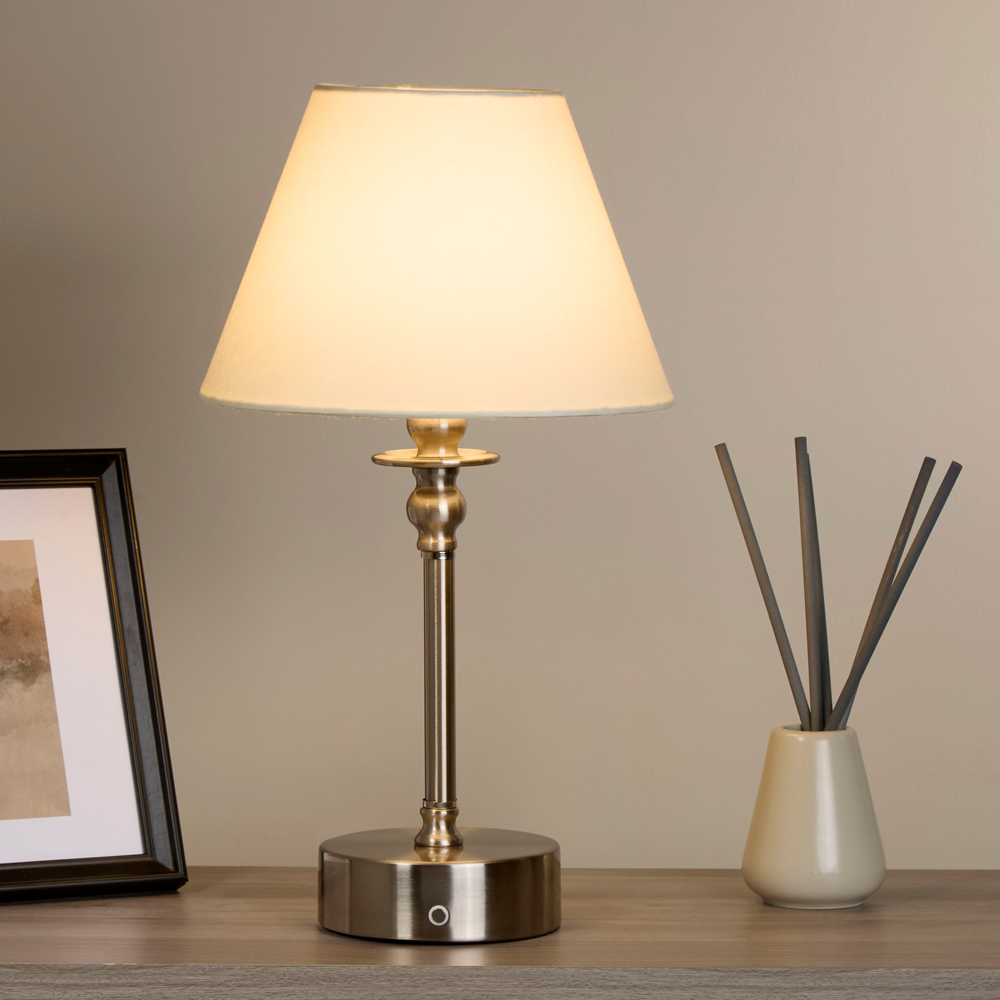 Lighting Collection Brushed Silver Rechargeable LED Table Lamp Image 2