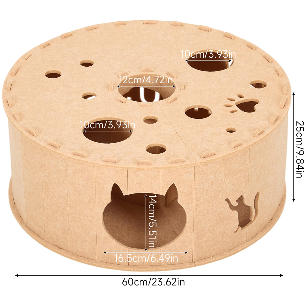 H&O Direct 2-Tier Coffee Colour Donut Shape Round Felt Cat House Image 6