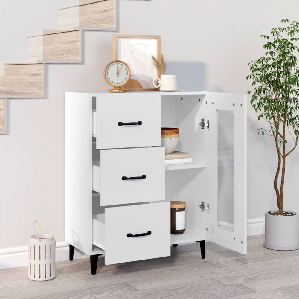 vidaXL Single Glass Door 3 Drawer White Sideboard Image 8
