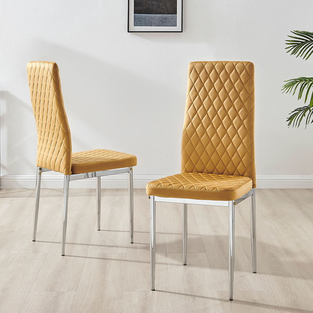 Furniturebox Valera Set of 4 Mustard Yellow and Chrome Velvet Dining Chair Image 2