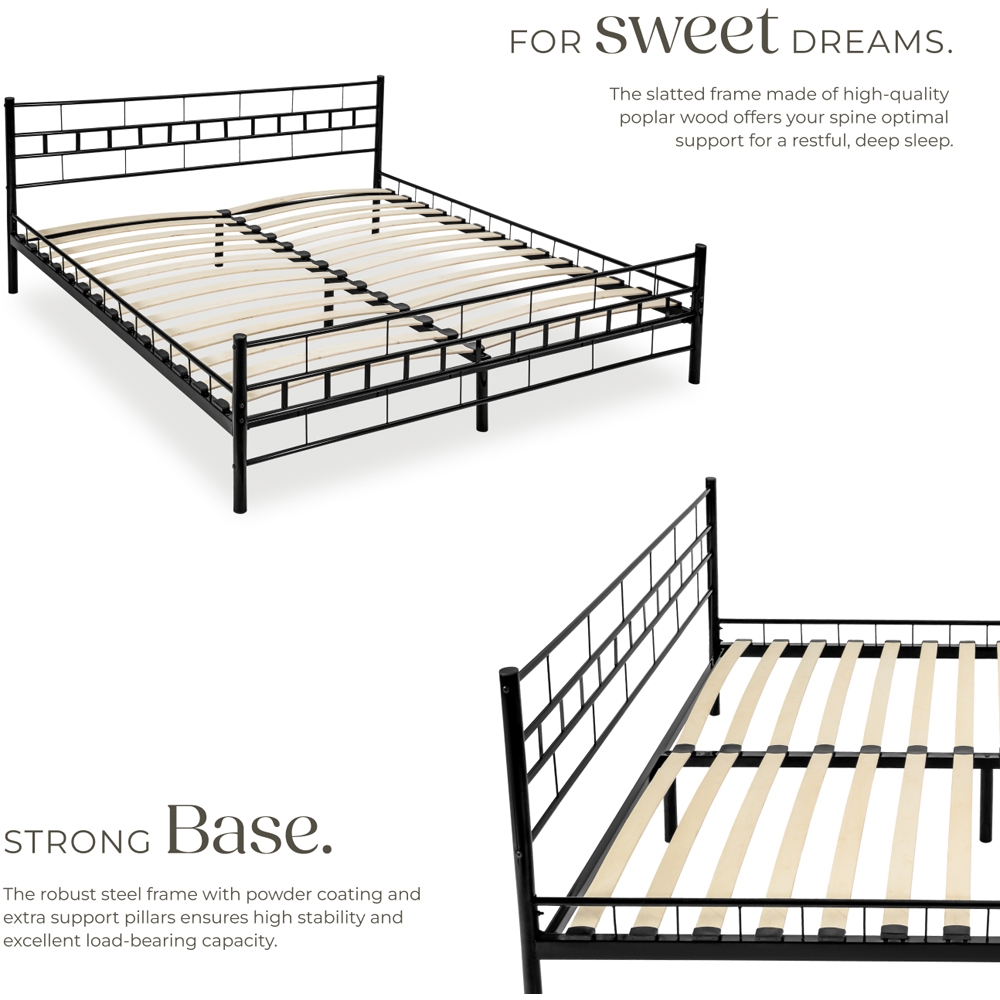 tectake Super King Size Black Slatted Base Metal Bed Frame Image 3