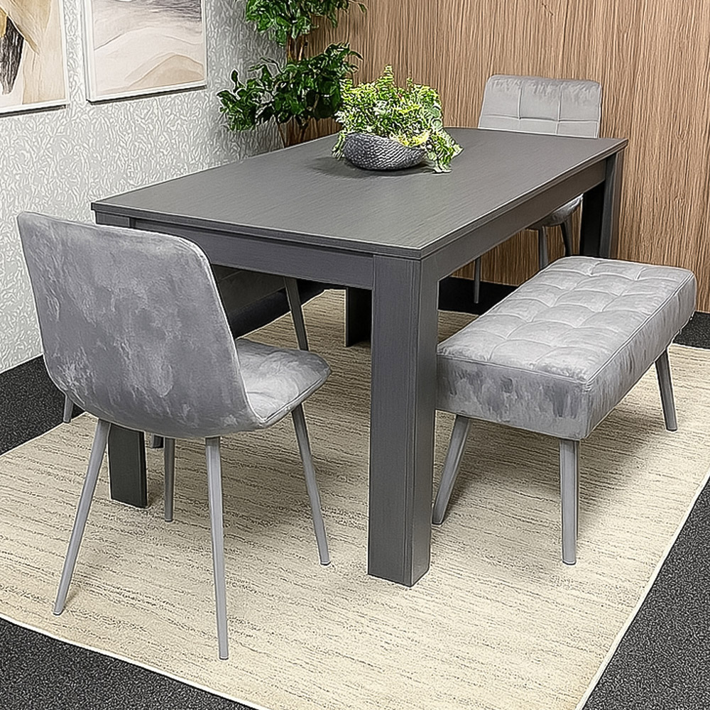 Kosy Koala 6 Seater Dining Set with Bench Dark Grey and Grey Velvet Image 1