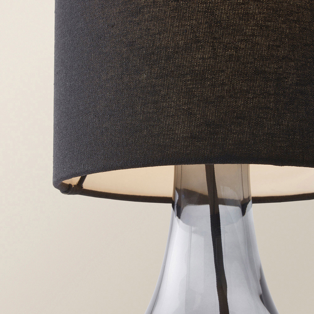 ValueLights Sylvie Black Linen Tall Lamp Shade Smoked Glass Squat LED Table Lamp Image 3
