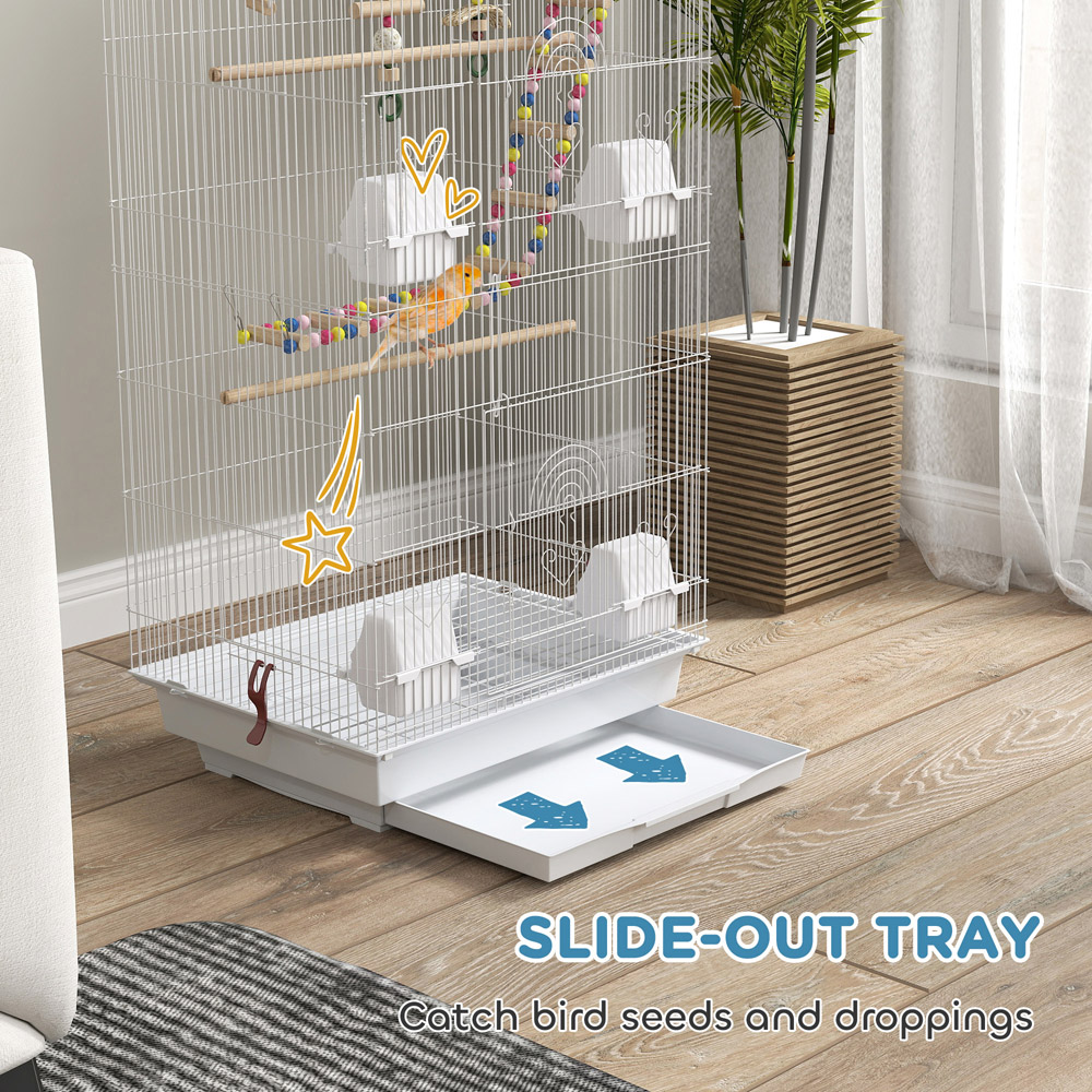 PawHut White Bird Cage with Toys and Tray Image 6