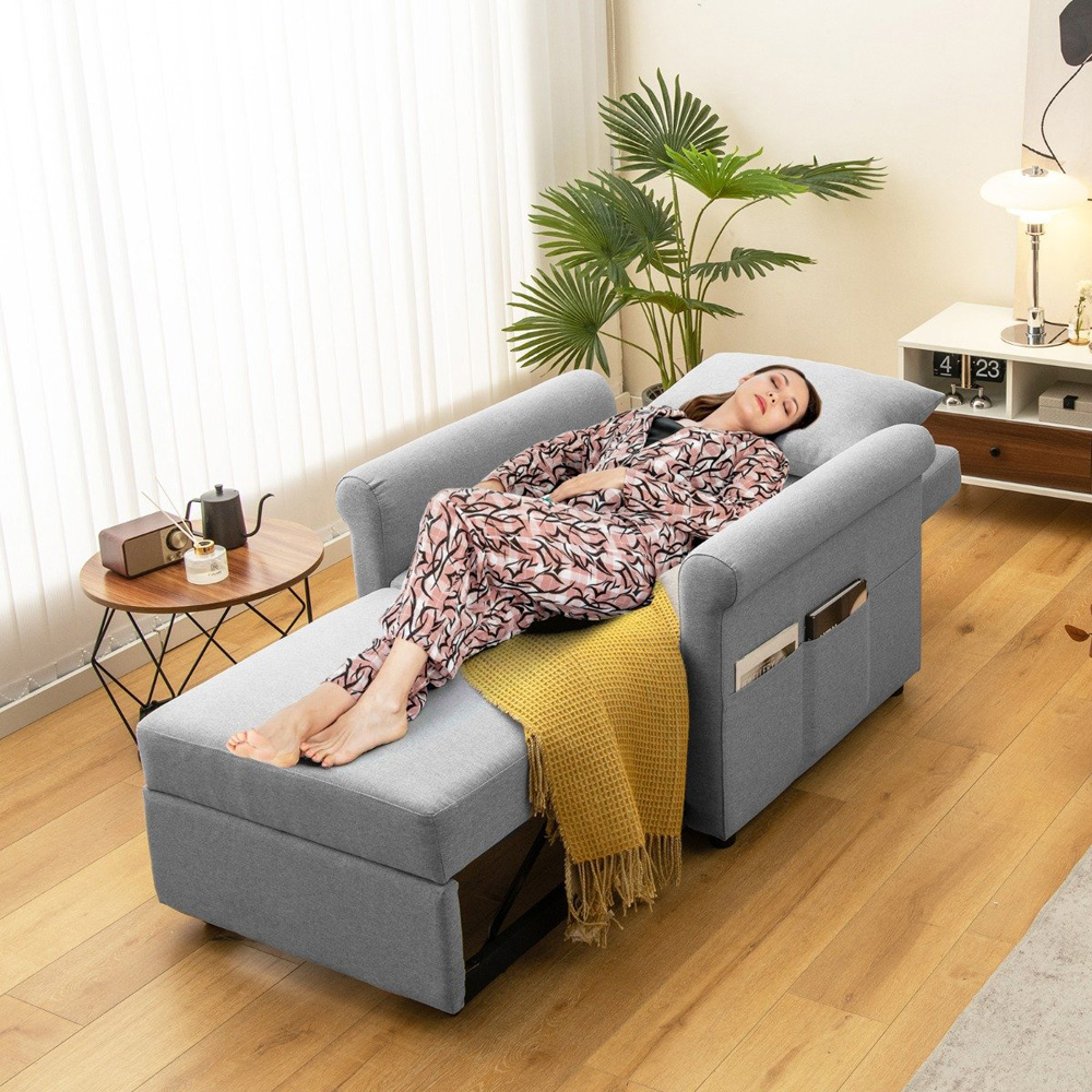 Costway Single Sleeper Grey Sofa Bed Image 5