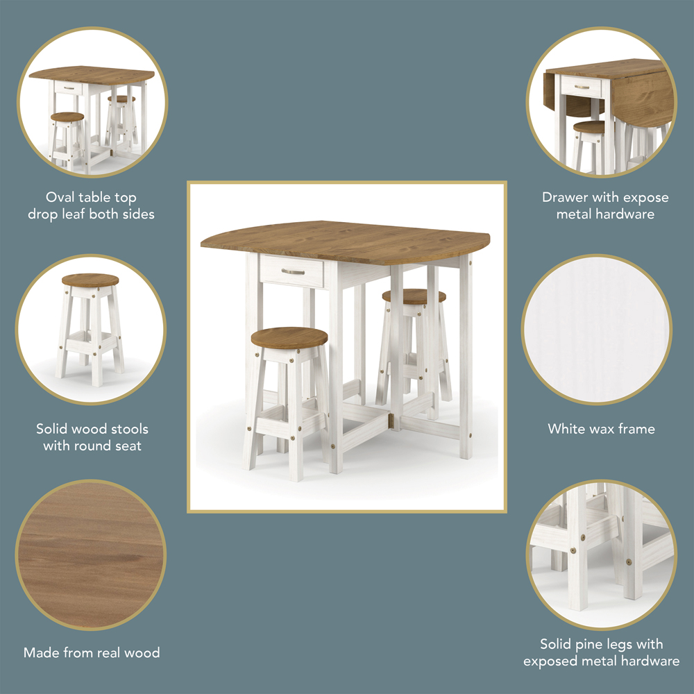 Core Products Corona 2 Seater Drop Leaf Oval Breakfast Table Set White Image 4