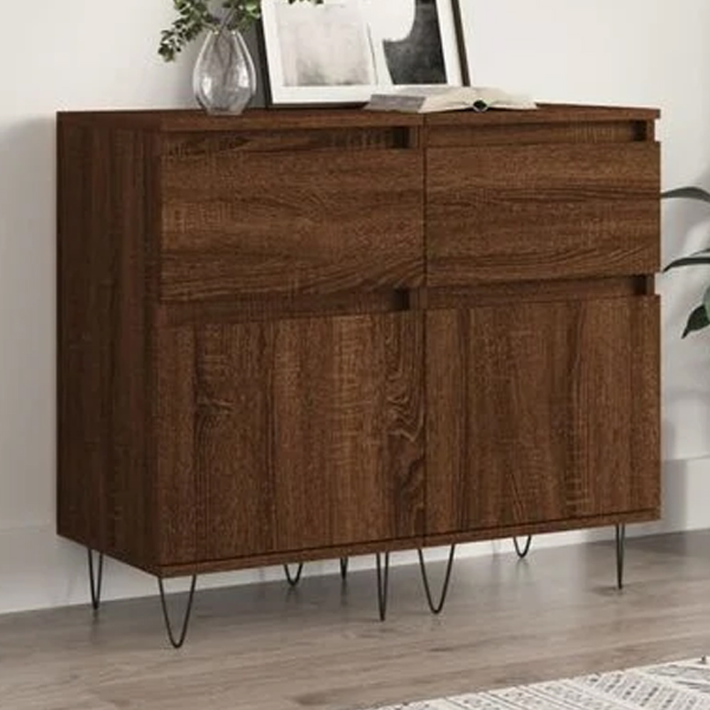 vidaXL Single Door Single Drawer Brown Oak Sideboard Set of 2 Image 1
