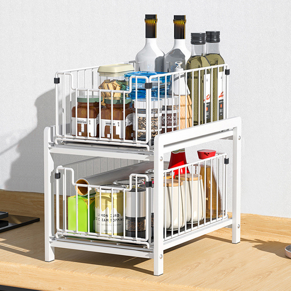 Living and Home 2 Tier Sliding Under Sink Storage Rack Image 2
