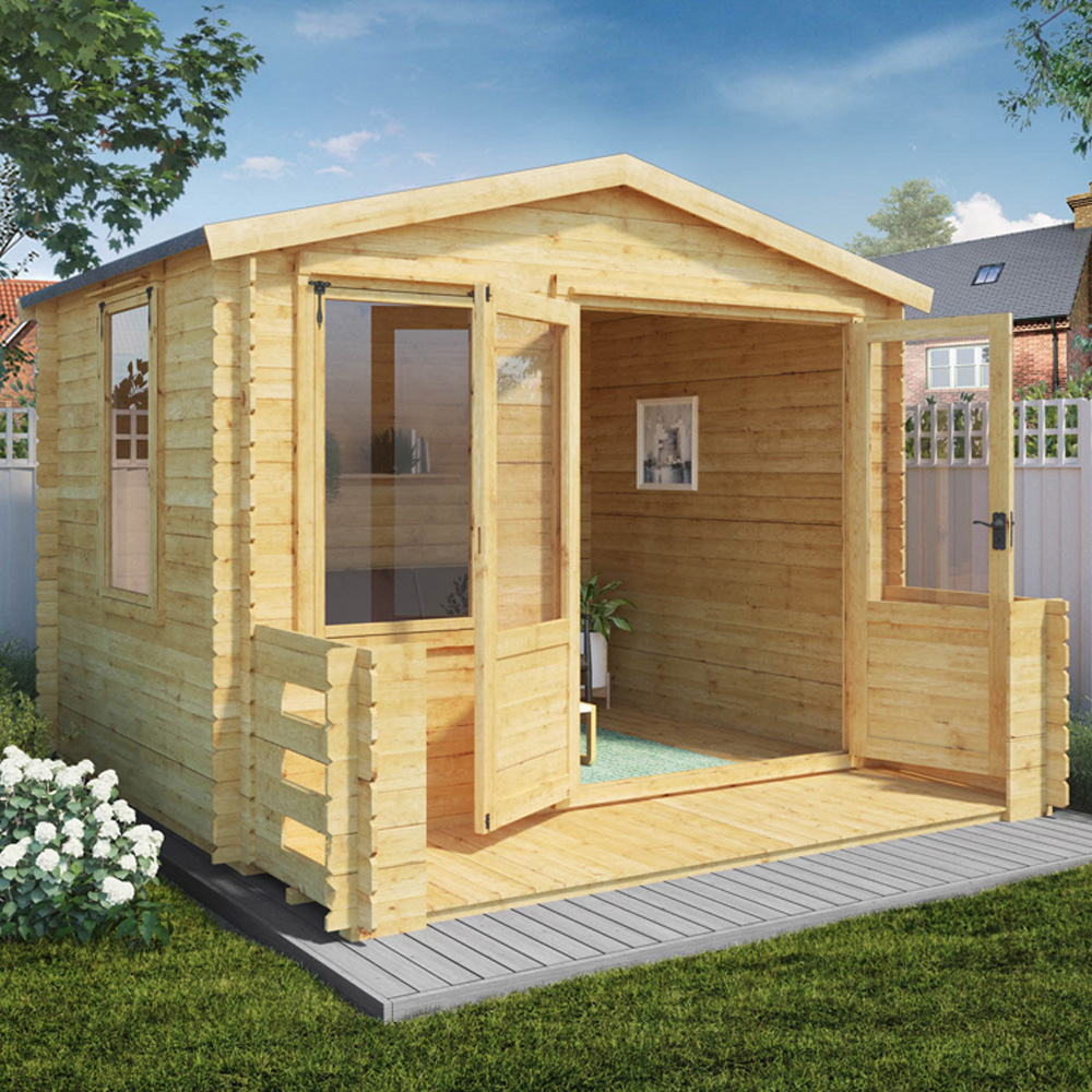 Mercia 10.8 x 11.1ft Double Door Wooden Apex Log Cabin with Veranda Image 2